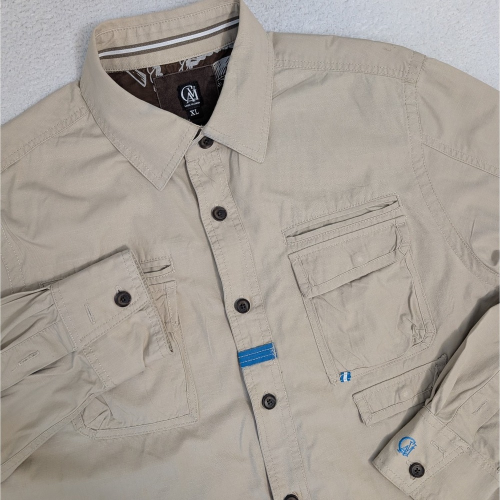 Cavi Button Up Windbreaker Beige Mens XL Ripstop Safari‎ Shirt